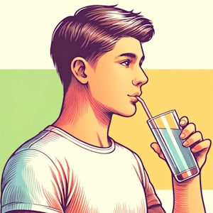 Image of someone using a straw in a glass of water